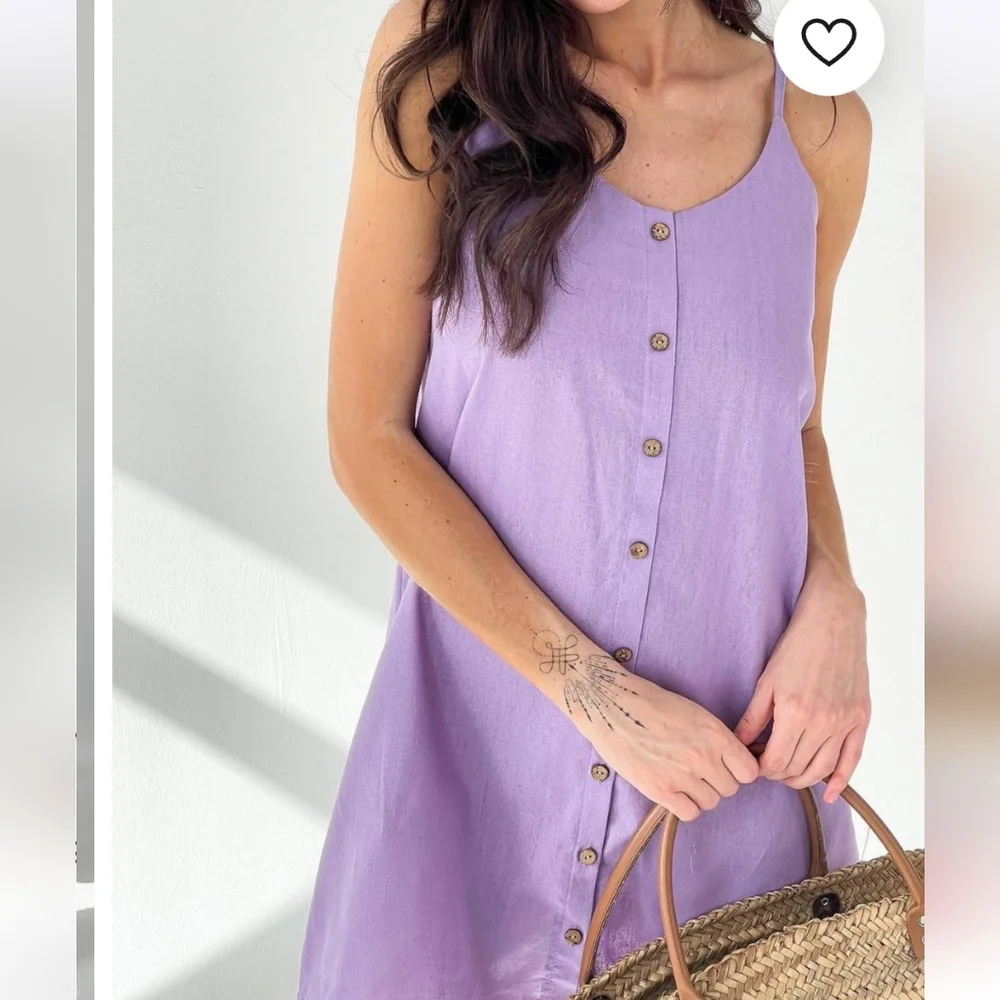 Xrestukom Women's Linen Mini Dress in Lilac, Size Large NIB - Picture 3 of 12